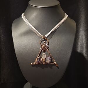 Clear Quartz & Amethyst Gemstone Sun Pendant Necklace